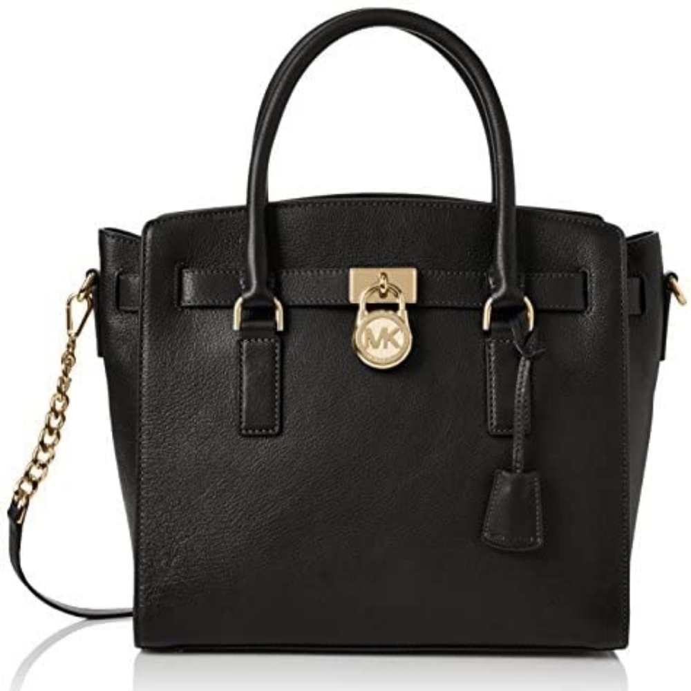Michael Kors Black Leather Satchel with Gold Hardware
